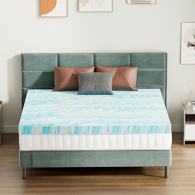 Mattress Topper Twin XL - 2 Inch Memory Foam Cooling Gel Infused Bed Topper for Back Pain, CertiPUR-US Certified