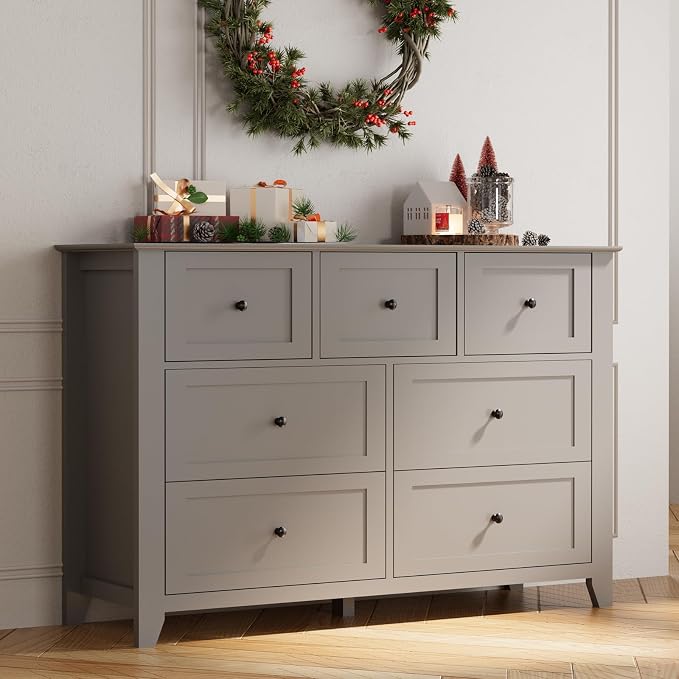 GarveeHome Grey 7 Drawer Dresser for Bedroom, Simply Modern Chest of Drawers, Wood Storage Double Dresser with Deep Drawers for Living Room, Hallway Entryway - Image 8