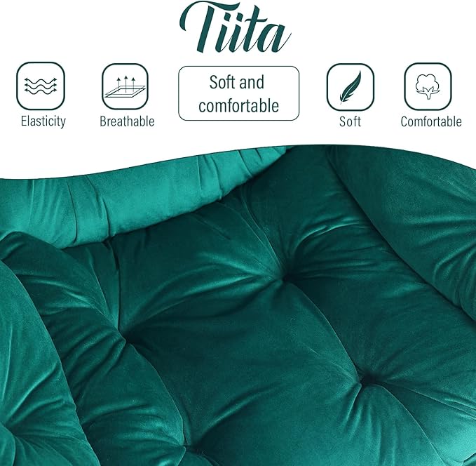 Tiita Lazy Chair with Ottoman, Green Modern Large Accent Chair, Comfy Leisure Sofa Armchair with Ottoman, Reading Chair with Footrest for Bedroom, Living Room, Dorm Rooms, Velvet Green