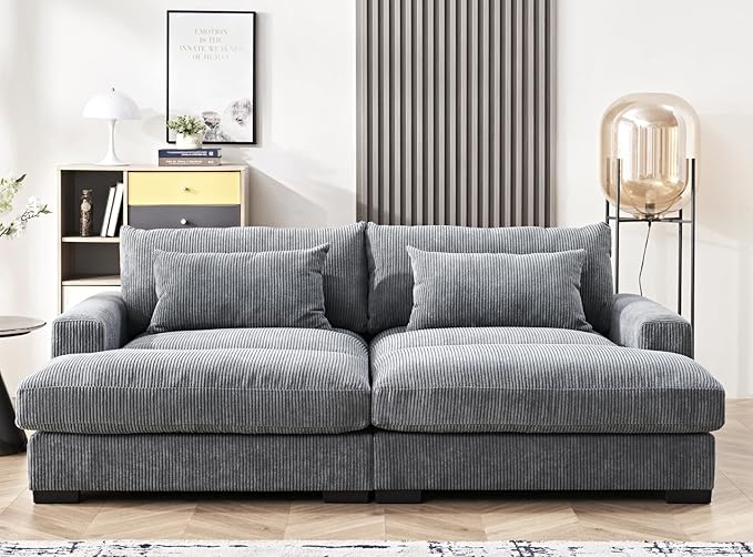 Luxe Sleeper Sofa with Soft Corduroy Upholstery, Double Chaise Design, Convertible to Twin Size Bed, Modern and Comfortable Living Room Couch, 89.9" Wide, Grey