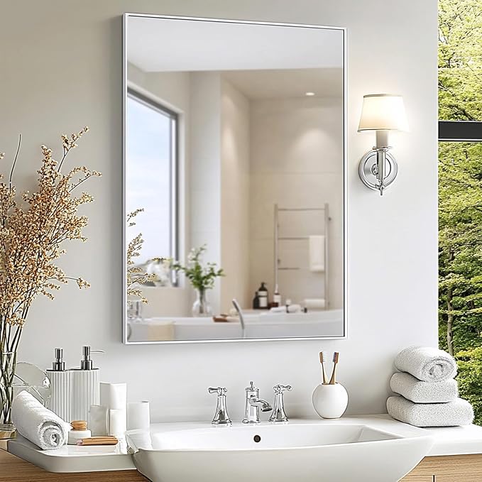 Sunniry White Bathroom Mirror, Bathroom Vanity Mirror 16x24 inch, White Mirrors with Aluminum Metal Frame for Vanity, Bathroom, Nursery, Baby Room. - Image 6