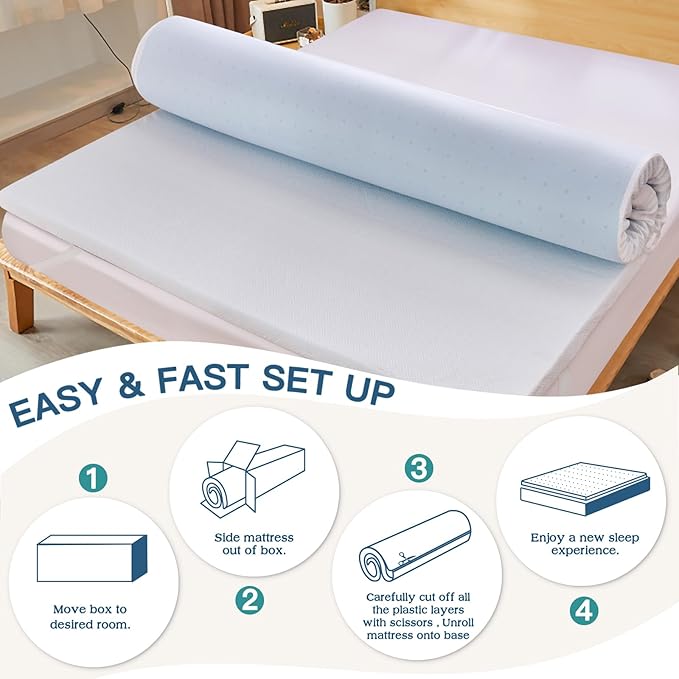 Airensky Twin XL Mattress Topper, 3 Inch Gel Memory Foam Mattress Topper for College Dorm Ventilated Soft Mattress Pad Topper with Washable Cover for Pressure Relief Back Pain, CertiPUR-US Certified