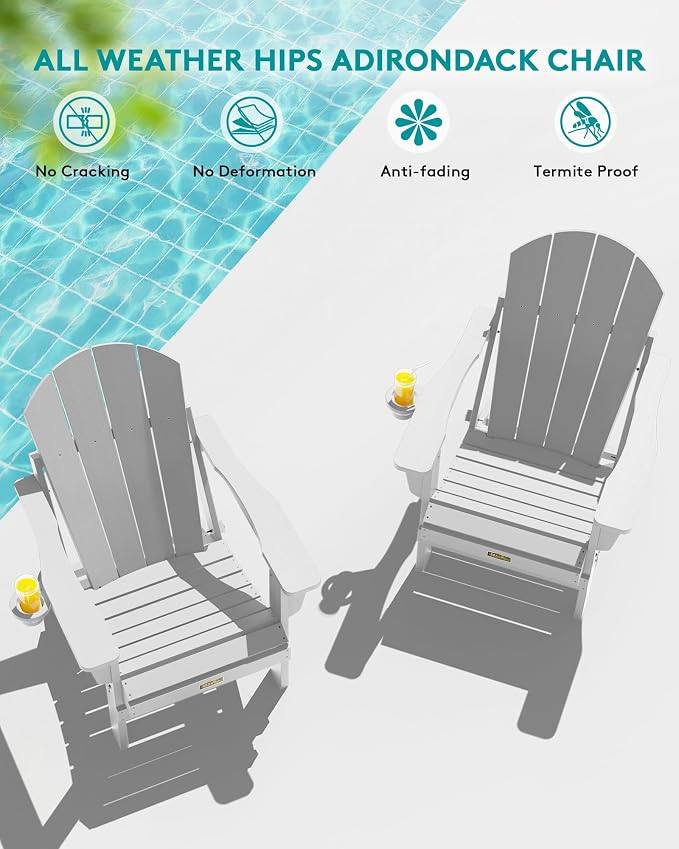 SERWALL Folding Adirondack Chair Set of 6, Weather Resistant HIPS Lawn Chairs with Cup Holder for Patio Garden Outdoors Fire Pit- Spanish Gray - Image 9