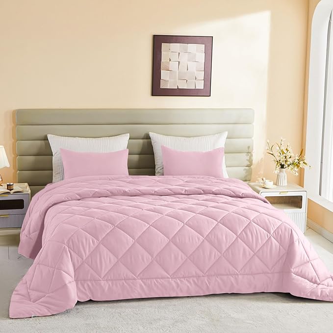 132x120 Alaskan King Comforter, Extra Large King Size Comforter Oversized, All Season Soft Lightweight Quilt Down Alternative Duvet Insert with 8 Corner Tabs(120x132, Pink)