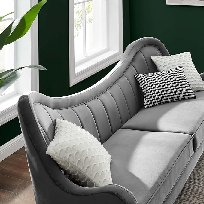 Modway EEI-5874-GRY Cheshire Channel Tufted Performance Velvet Sofa, Gray