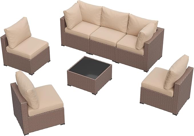Aoxun 7 Piece Patio Furniture Set, Wicker Rattan Patio Sectional Sofa, Outdoor Furniture Set with Thickened Cushion, Light Gray