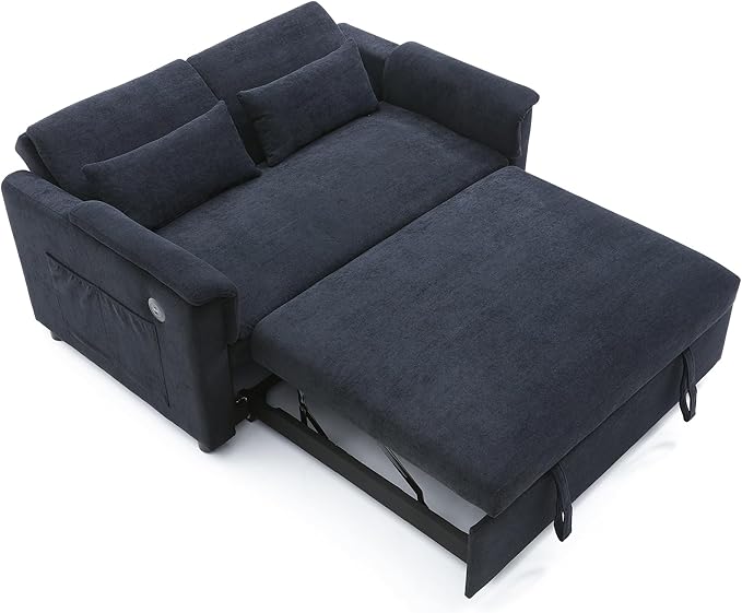 55" Convertible Loveseat Pull Out Sofa Bed for Living Room 3 in 1 Multi-Functional Sleeper Sofa Chaise Lounge Daybed Sofacama w/Adjustable Backrest,USB Ports,Side Pockets