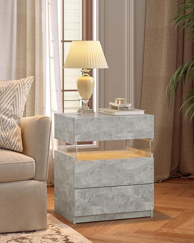 Bingoday LED Nightstands Set of 2 LED Bedside Tables with 3 Drawers Modern Night Stand with Acrylic Board Night Stand Set 2 for Bedroom - Image 8