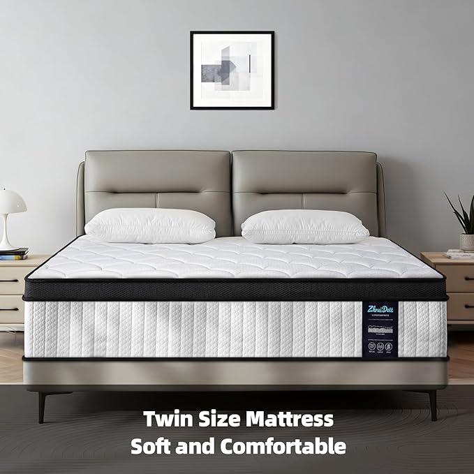 Twin Mattress 10 Inch Medium Firm Hybrid Mattress Twin Size Memory Foam Pocket Steel Springs Matress in a Box for All Sleep Positions Motion Isolation Ensure Comfortable Sleep (White, Twin 10 INCH)