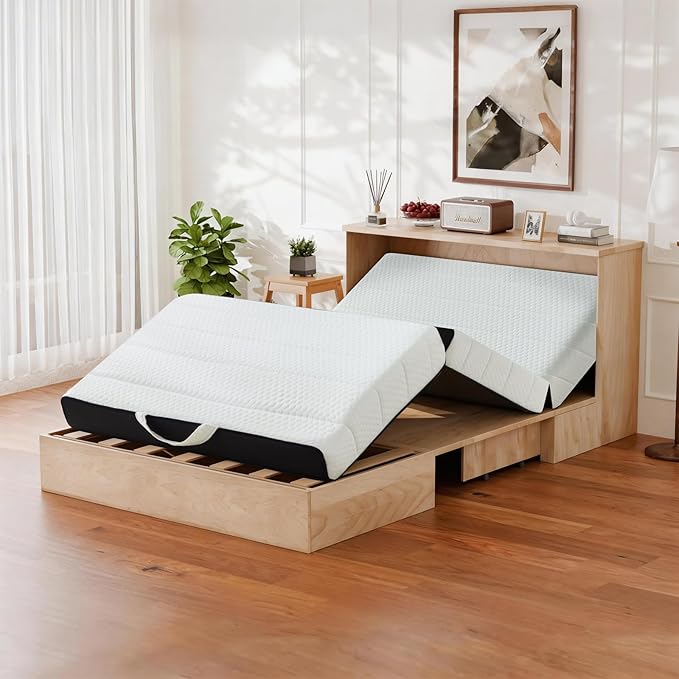 ROXGOX Foldable Mattress, Full Tri-Fold Memory Foam Mattress Topper with Washable Cover, Handle & Non-Slip Bottom, 6 Inch Portable Folding Bed for Guest, Yoga, Living Room, Camping - 73"x52"x6"