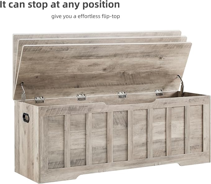VANKILEY 51.2" Storage Chest Extra Large,Storage Bench with 2 Safety Hinges,Shoe Bench,51.2 * 15.7 * 19.1 inches,Wooden Trunk for Bedroom,livingroom,entryway,Supports 220 lb,Easy Assembly(Greige - Image 9