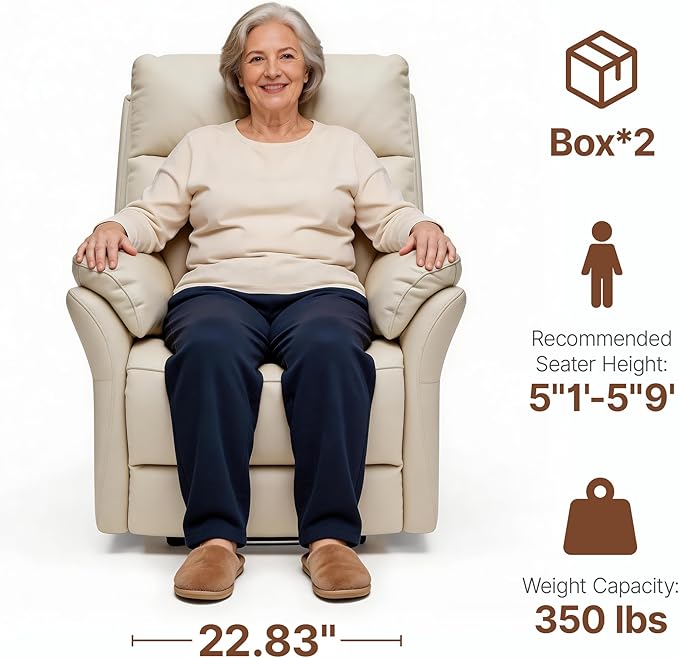 AIRSKY Genuine Leather Recliner Chair, Top Grain Leather, Italian Water-Washing Process, Lazy boy Recliner Chair, for Living Room, Theater Seating, Bedroom, Beige,R1