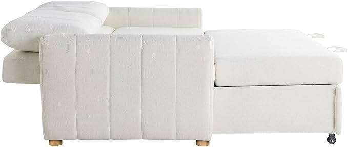Serta Galway 66.5" Convertible Sleeper Loveseat, Full Size, Dreamcoil Comfort, FingerGuard Pinch Point Protection, Boucle Fabric, Ivory