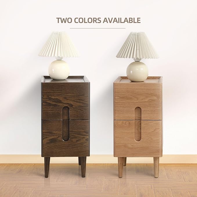 Solid Wood Bedside Table Nightstands, Slim Narrow Oak Real Wooden Mid-Century Modern End Table with Drawers Luxury Side Table Durable Cabinet Organizer Furniture, Walnut Color 7.87in Wide - Image 7