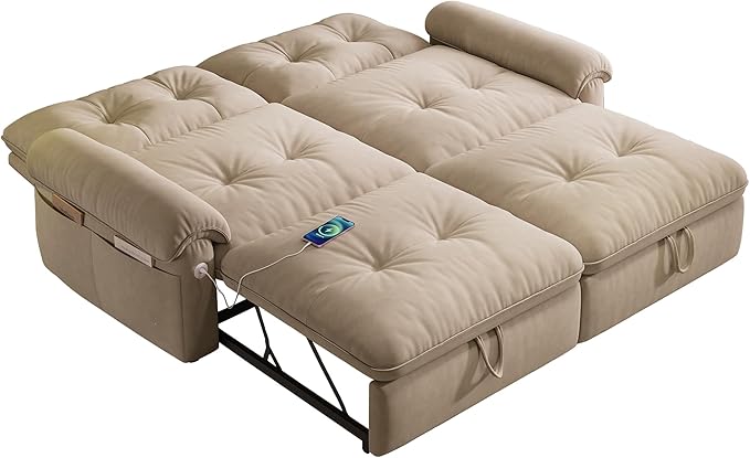 KEIKI 77" Modular Sectional Sofa with Pull-Out Bed, Convertible Sleeper Sofa Bed, 3-Seater Sleeper Sofa Couch for Living Rooms, Bedroom, Apartment, Brown