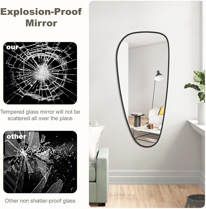 WallBeyond Asymmetrical Mirror, Irregular Wall Mirror, Wall Mirrors Decorative for Bedroom Living Room entryway Hall, Wall Mirror for mid Century Modern Decor 48" H x 22" W, Black - Image 7