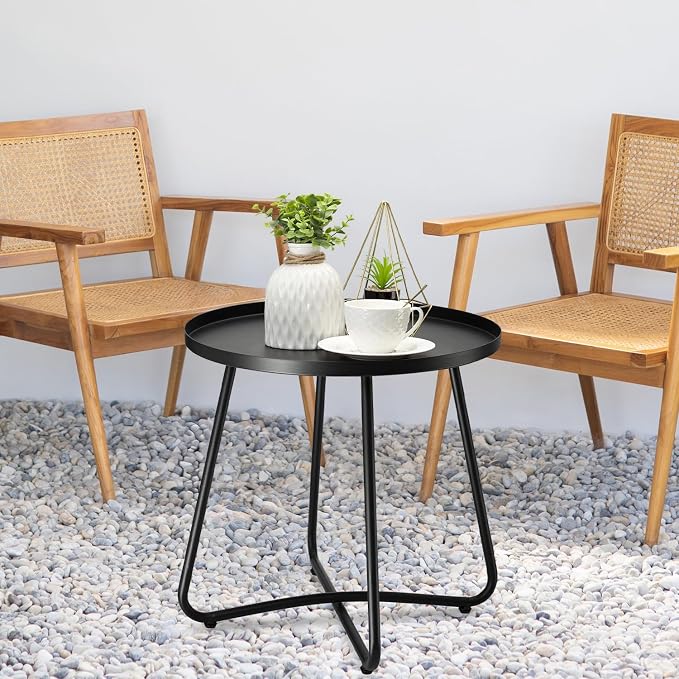 danpinera Outdoor Side Tables, Weather Resistant Steel, Small Round End Table for Patio Yard Balcony Garden Bedside Black - Image 9