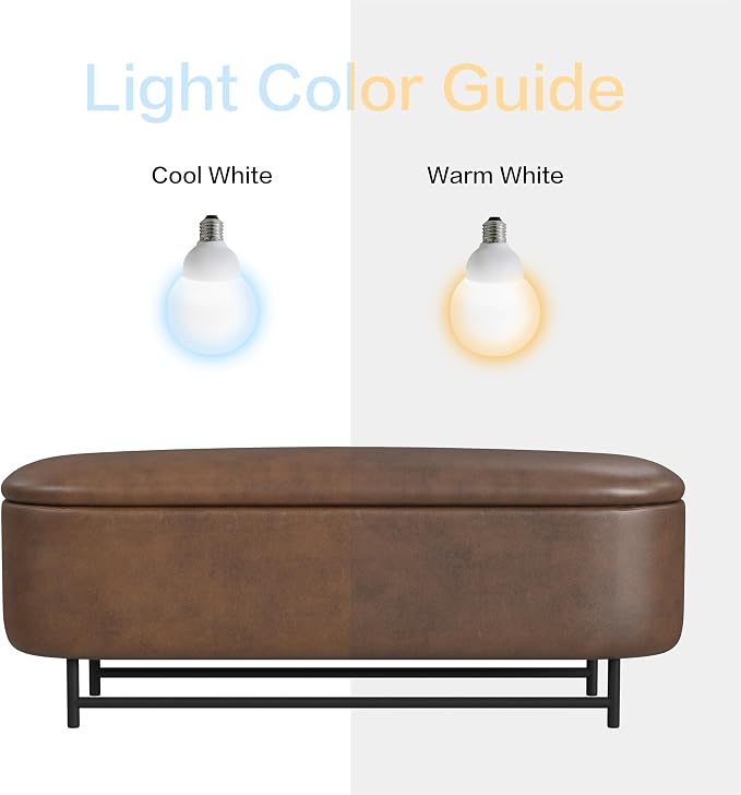 HomePop Ellipse Modern Storage Bench with Metal Legs |Homepop Home Décor|Bench with Storage for Living Room & Bedroom - Brown Faux Leather - Image 11