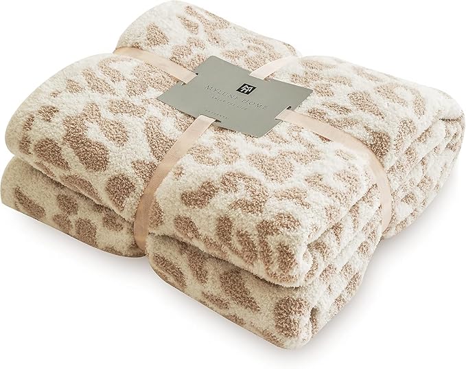 MH MYLUNE HOME Ultra Soft Leopard Throw Blanket (50x60 inches) Khaki Microfiber Blankets Plush Warm Reversible Cheetah Blanket Leopard Pattern Throw for Couch Bed Sofa, Khaki, 50"x60", 410GSM