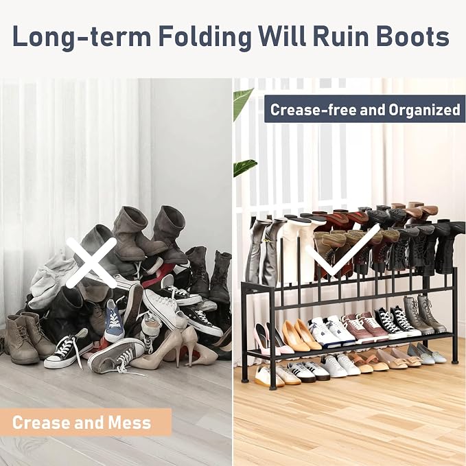DIMJ Boot Rack 3-Tier - Black Metal Boot Storage Rack for Tall Boots Organizer, Multiuse Shoe Rack for Boots, Sneakers, High-Heel, Entryway, Fit for 10 Pairs, Black - Image 6