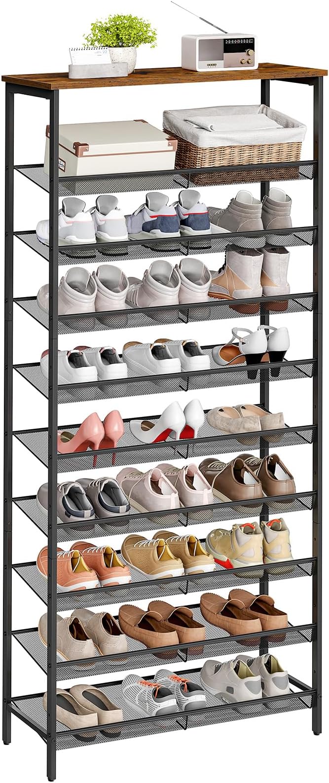HOOBRO Shoe Rack for Entryway, 10-Tier Shoe Shelf, Large Capacity Shoe Storage Organizer for 27-30 Pairs of Shoes, Front Door Entrance, Hallway, Closet, Space Saver, Rustic Brown and Black BF110XJ01 - Image 9
