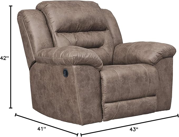 Signature Design by Ashley Stoneland Faux Leather Manual Pull Tab Rocker Recliner, Light Brown