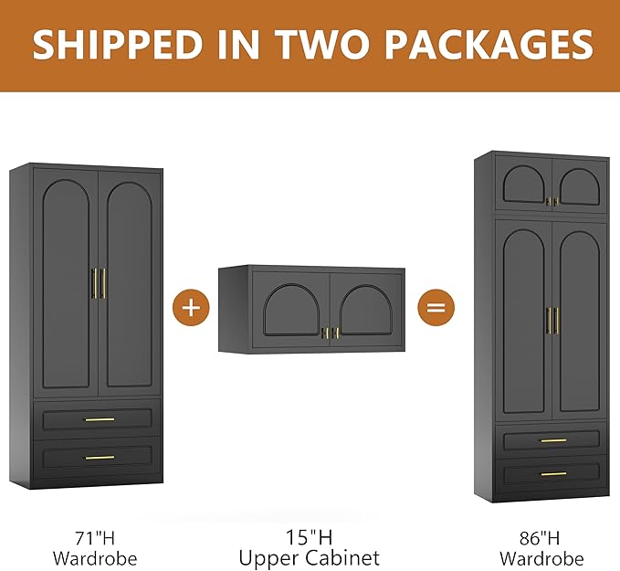 Polup Metal Armoire Wardrobe Cabinet, 86" Tall Wardrobe Closet with Doors, Black Clothing Storage Cabinet with Hanging Rod, Large Armoire for Bedroom, Office, School, Gym