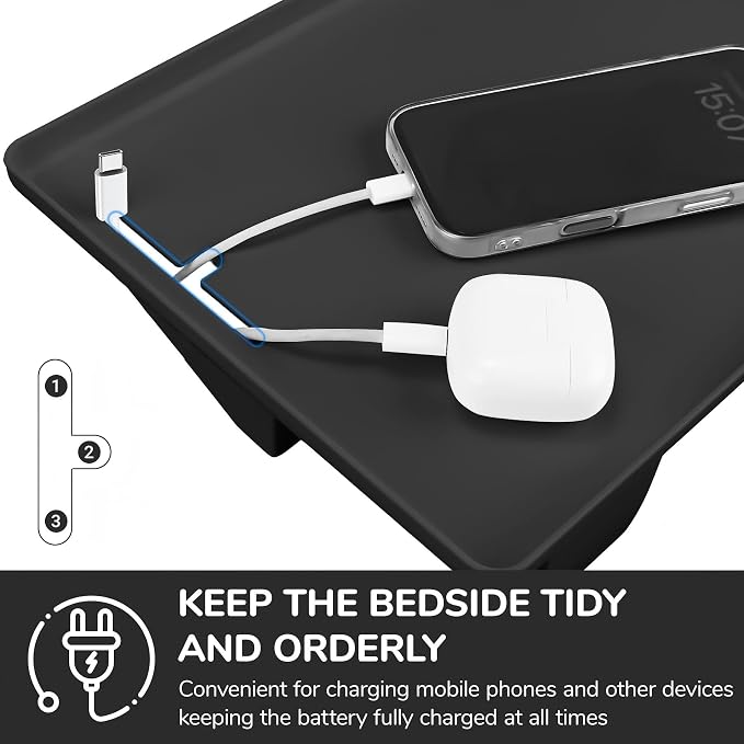 Bedside Shelf for Bunk Beds & Top Bunk, Clip On Nightstand with Cable Catch, White, 35lbs Capacity, College Dorm Room & Kids Room (Black) - Image 7