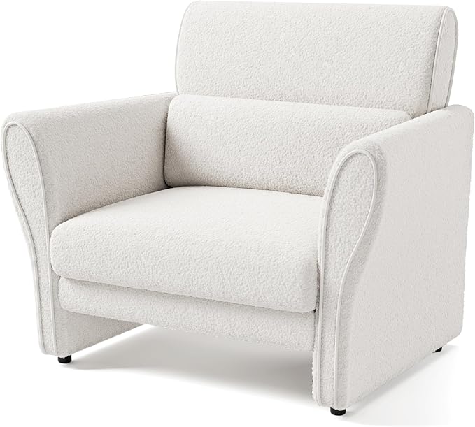 GarveeHome Modern Accent Chair, Boucle Upholstered Armchair for Living Room, Mid-Century Lounge Chair, Comfy Single Sofa for Bedroom, Ivory