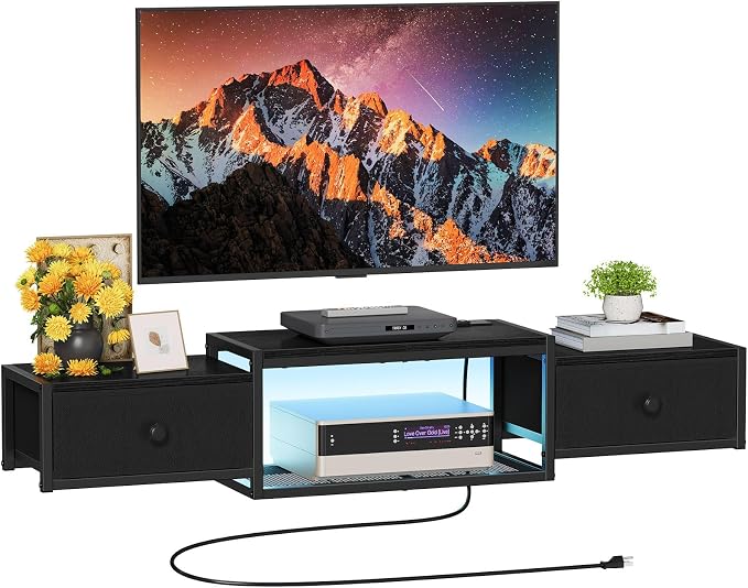Snughome Floating TV Stand Wall Mounted with Power Outlet 55", Floating Entertainment Center with LED Lights, Floating TV Shelf with Drawer, Wall Mounted Media Console Shelf for Living Room, Bedroom - Image 9