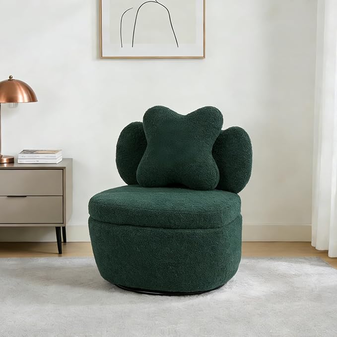 Teddy Velvet Swivel Accent Chair with Storage, 360° Rotating Ergonomic Armchair, Scratch-Resistant Upholstered Sofa Chair for Living Room, Bedroom, Nursery, Apartment or Small Spaces, 300 lbs Capacity