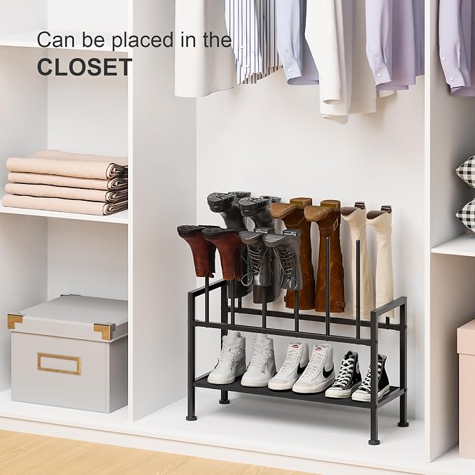 DIMJ Free Standing Shoe Racks - 3-Tier Boot Rack, Black Metal Storage Organizer for Tall Boots, Sneakers, Closet Organizer, Multiuse Shoe Rack, Fits 6 Pairs - Image 7
