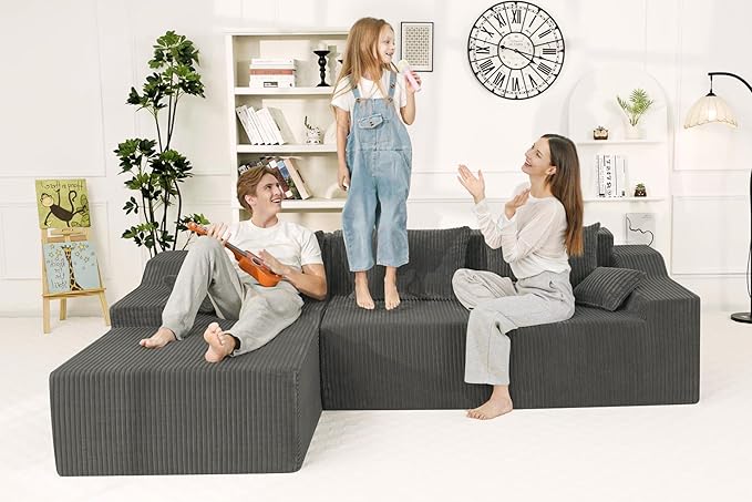 HABUTWAY 101'' Modular Sectional Sofa Cloud Couch with Deep Seat, Modern L-Shaped Convertible Couches Upholstered Couch with Chaise for Living Room Bedroom (Grey, Left-Facing Chaise)