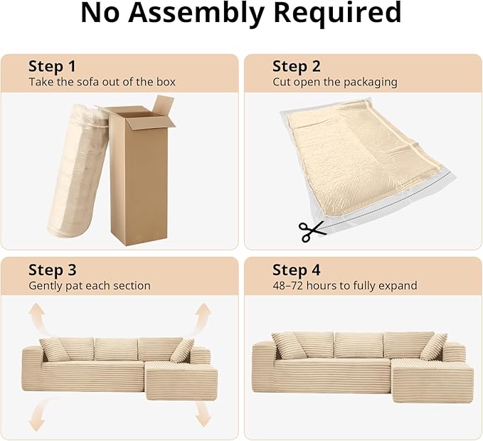 LUCKLIFE Modular Sectional Couch with L-Shape Chaise,Corduroy Upholstery Boneless Couches for Living Room,Oversized Sleeper Sofa,No Assembly Required (Beige, L Shape with Right Facing Chaise)