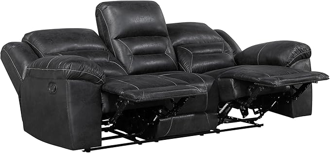 Lexicon Double Recliner Sofa for Living Room, Wall Hugger Manual Reclining Couch Sofa, Textured Microfiber Upholstered Dual Reclining Sofa, Home Theater Seating, Required Assembly, Black