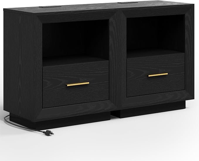 RoyalCraft Black Nightstand with Charging Station Set of 2: Bedside Table with Spacious Drawer & Storage Cabinet, 2 Outlets & USB Type-C for Bedroom Dorm - Image 9