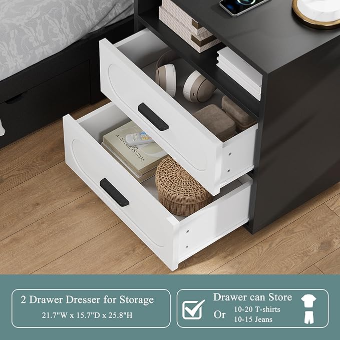 3 Pieces Bedroom Set, Queen Size Wood Platform Bed Frame and 2 Nightstands, Storage Headboard and Nightstand with Charging Station, Solid Wood Slats Support, No Box Spring Needed, Black