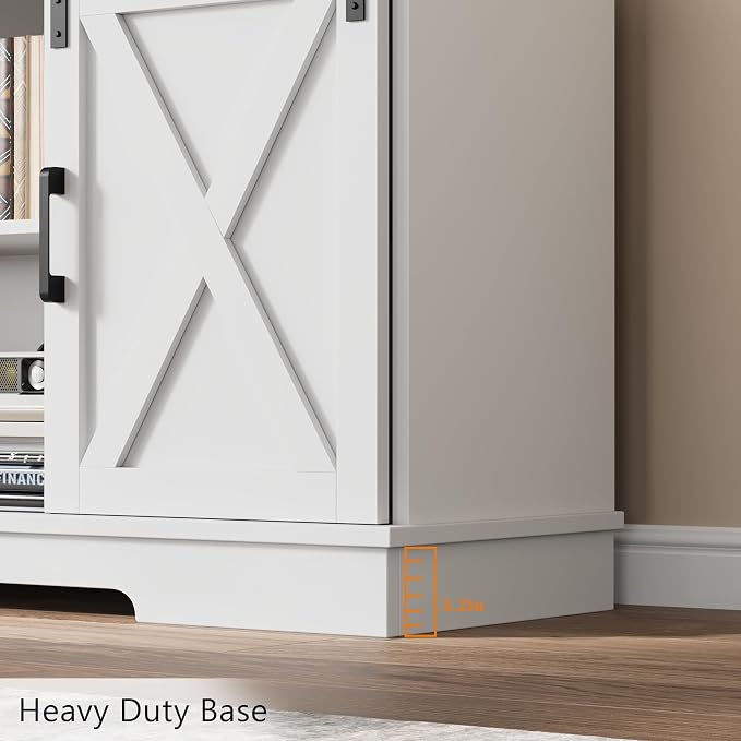 IDEALHOUSE Farmhouse Tv Stand for 65 inch TVs, Entertainment Center with Sliding Barn Doors and Adjustable Shelf, Modern Storage Media TV Console TV Stand Table for Living Room, Bedroom, White & Brwon - Image 9