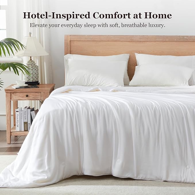 Globon Cooling Comforter Oversized King,Lightweight Summer Comforter for Hot Sleepers,Ultra Soft Bamboo Viscose Fabric, Breathable & Moisture Wicking,Soy Fiber Blend Fill, White