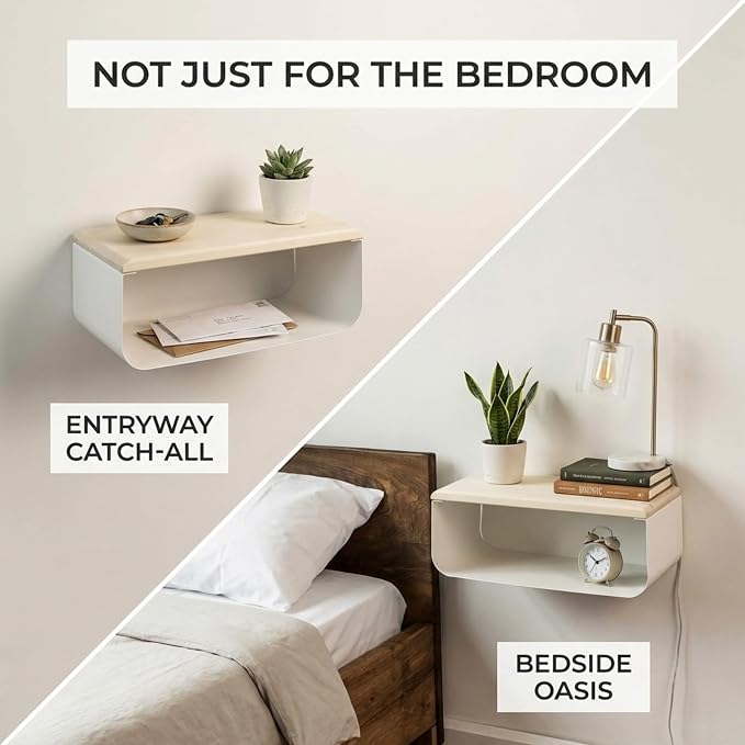 Floating Nightstand with Spruce Top | Modern Bedroom Decor | Minimalist Wall-Mounted Bedside Nightstand| Wall Mounted Shelf | Cloudy Oasis: Serene White - Image 8
