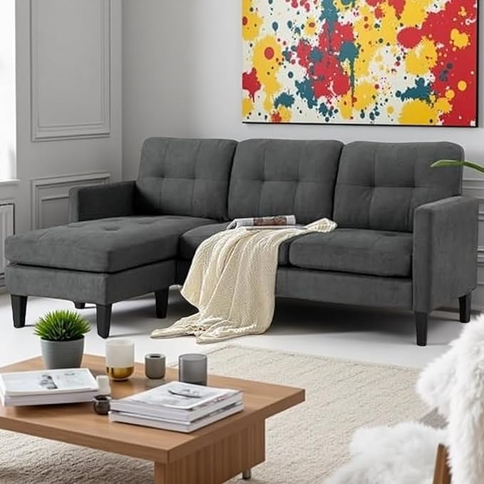 L Shaped Sectional Sofa with Movable Ottoman, Lounge Sectional Sleeper Sofa Couch for Apartment & Small Space, Small Couch for Living Room, Dark Gray