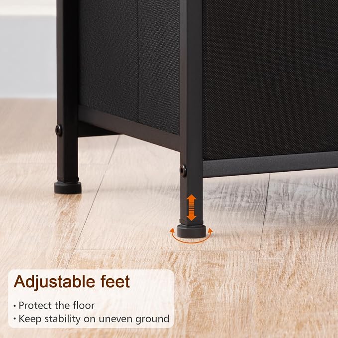 LOAKEKEL Night Stand Set 2, Black Nightstand with Charging Station, End Tables with Storage Shelf for Small Spaces, Bedside Table Side Tables with 2 Fabric Drawers for Bedroom, HETS020BK - Image 9