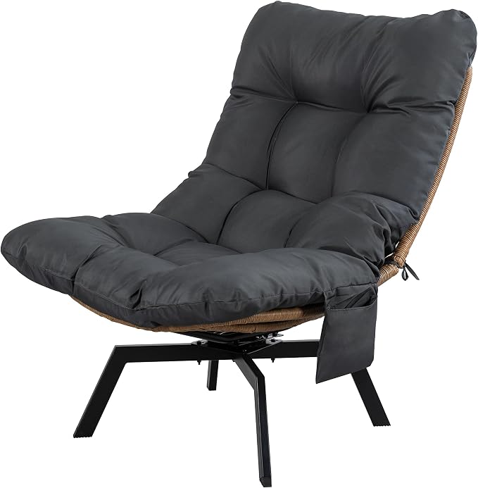 Vongrasig Swivel Wicker Chair PE Rattan Chair with Cushion, Oversized Patio Lounge Chair for Outdoor, Indoor, Balcony, Backyard, Garden, Living Room, Black - Image 9