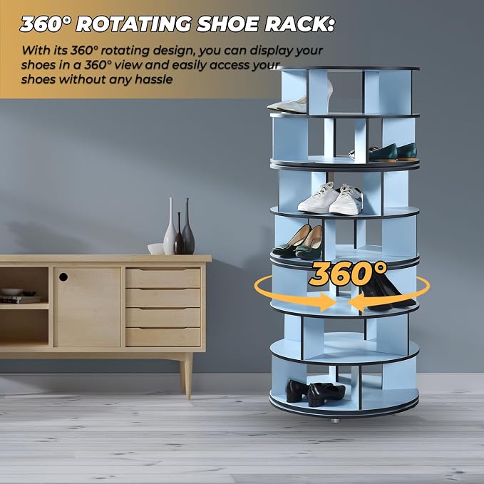 Kings Brand Furniture - 7-Tier Rotating Shoe Rack, 360° Revolving Lazy Susan Spinning Shoe Rack Tower Storage Organizer for Closet Entryway Bedroom Hallway, Blue - Image 7