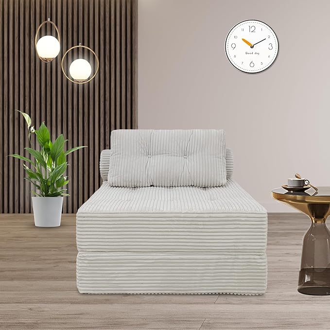 ANONER Memory Foam Folding Sofa Bed, Sectional Couches with Deep Seat and Pillow, Futon Floor Couch, Versatile Convertible Sleeper Chair, Boneless Chaise Lounge, Fold Out Chair Bed, Beige