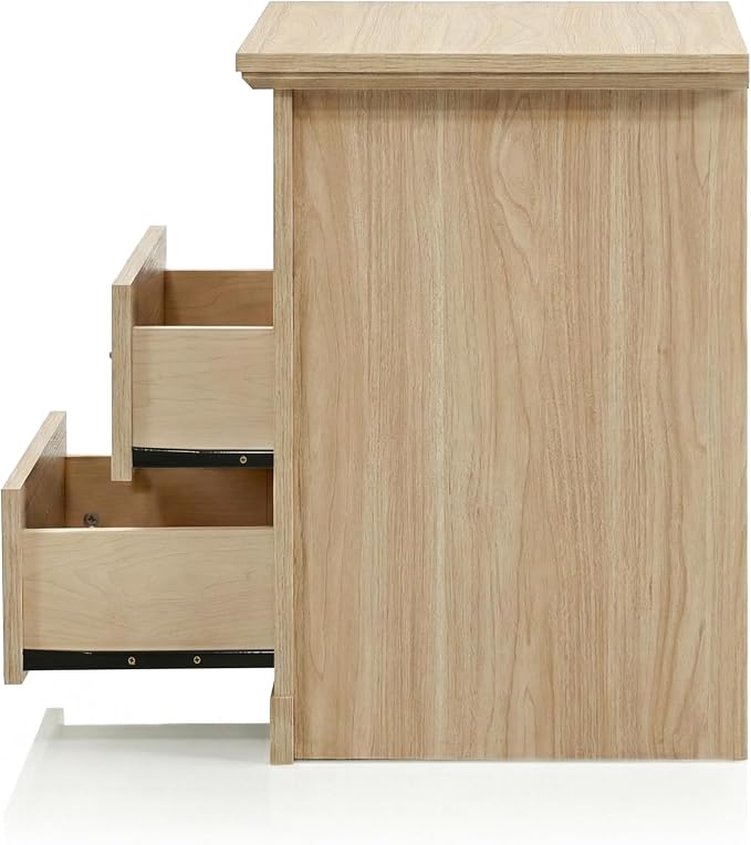 24/7 Shop at Home Elrik Modern 22-inch Wood Nightstand Set of 2 with Open Shelf, 2 Drawers and Ornate Handles, Wooden Night Stand for Bedroom, Apartment, Small Bedside Table, Oak - Image 12