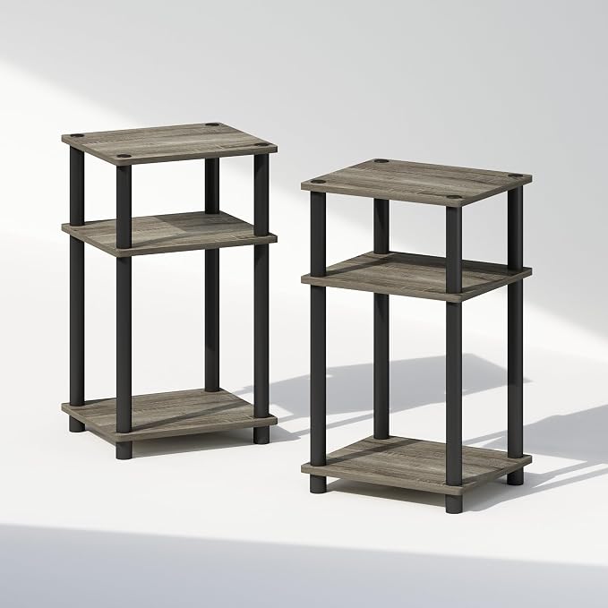 Furinno Just 3-Tier Turn-N-Tube Open Storage Nightstand, 2-Pack, Plastic Poles, French Oak/Black - Image 7