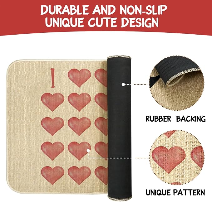 Faptoena Valentines Door Mat,Valentines Love Hearts Matrix Indoor Outdoor Non-Slip Valentine Doormat,Entryway Front Porch Valentine's Welcome Mat for Entrance Decor 30" x 17" - Image 7