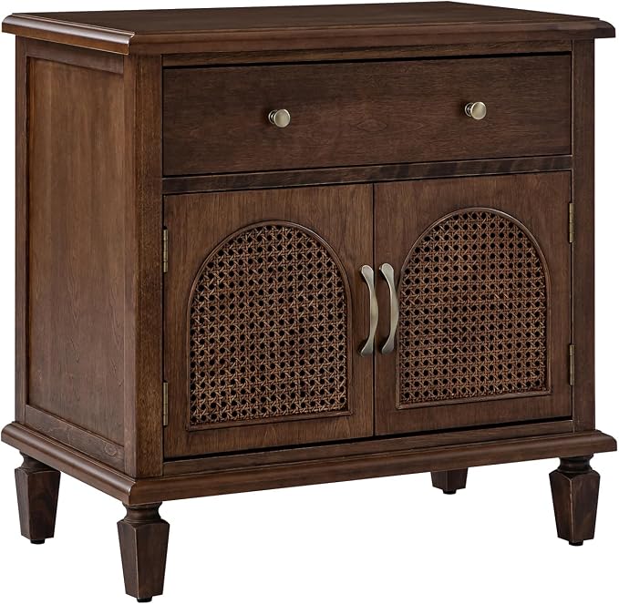HULALA HOME End Table with Doors and Drawer, Traditional Side Table with Solid Wood Legs, Adjustable Shelf, Charging Station, Walnut - Image 7