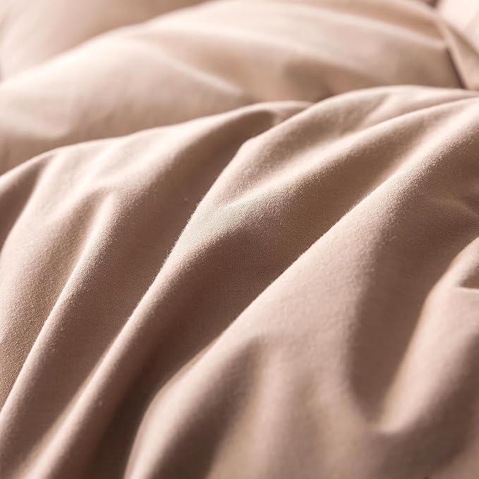 Down Comforter Queen Size – All Season Medium Weight Fluffy Khaki Duvet Insert, Warm Feather Bedding, Soft 100% Cotton Cover, 90x90 Inch